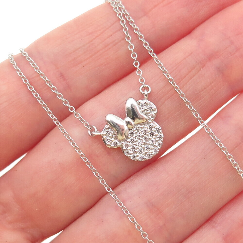 JCM Jacmel Mauritius Sterling Silver C Z Minnie Mouse Cable Chain Necklace 16"